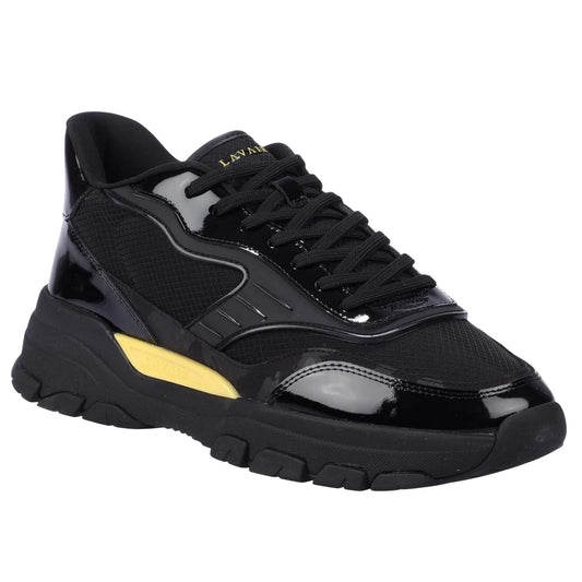 Black-Yellow - Front - Lavair Mens Pacific 2.0 Leather Trainers