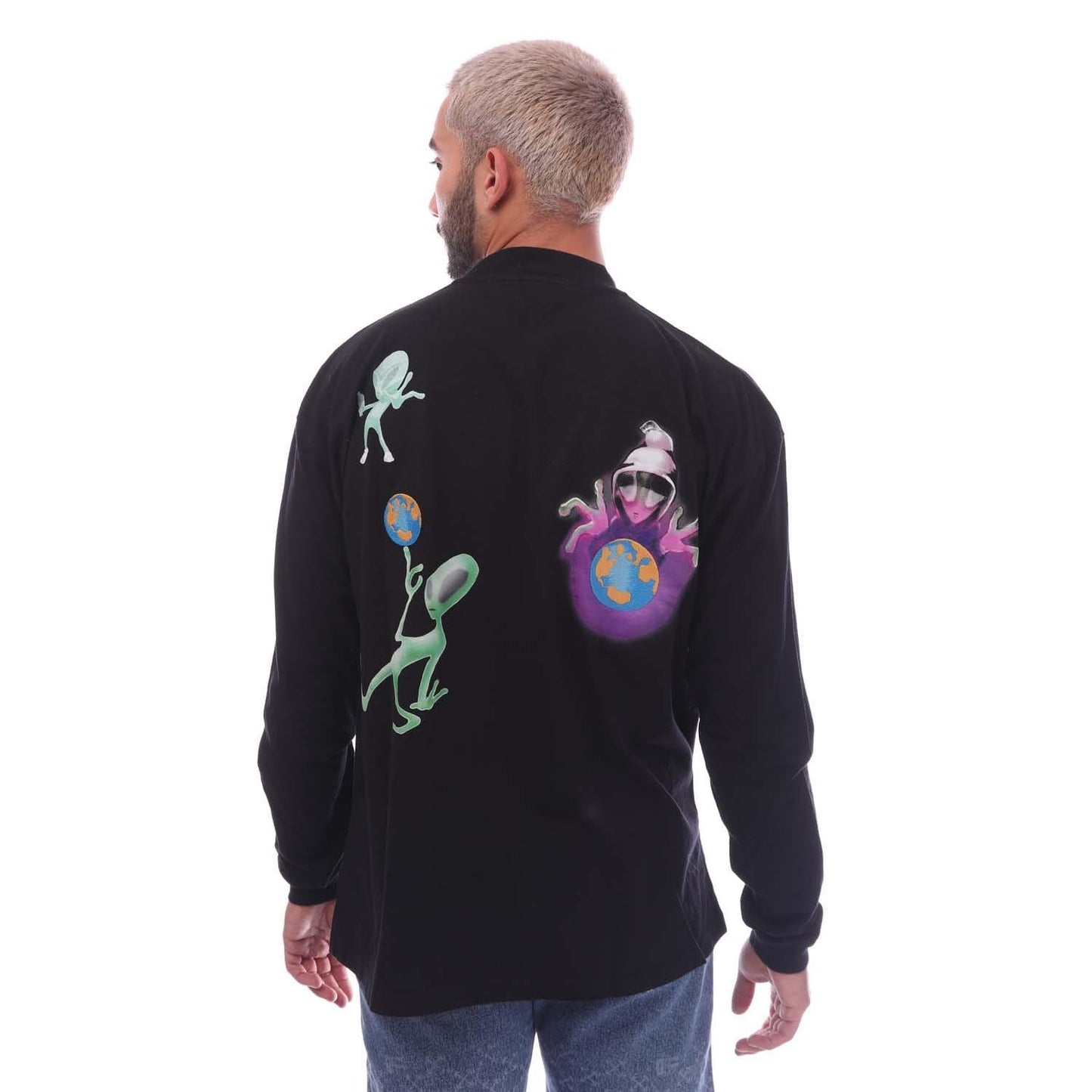 Black-Green - Back - Off White Mens Alien Skills Long-Sleeved T-Shirt