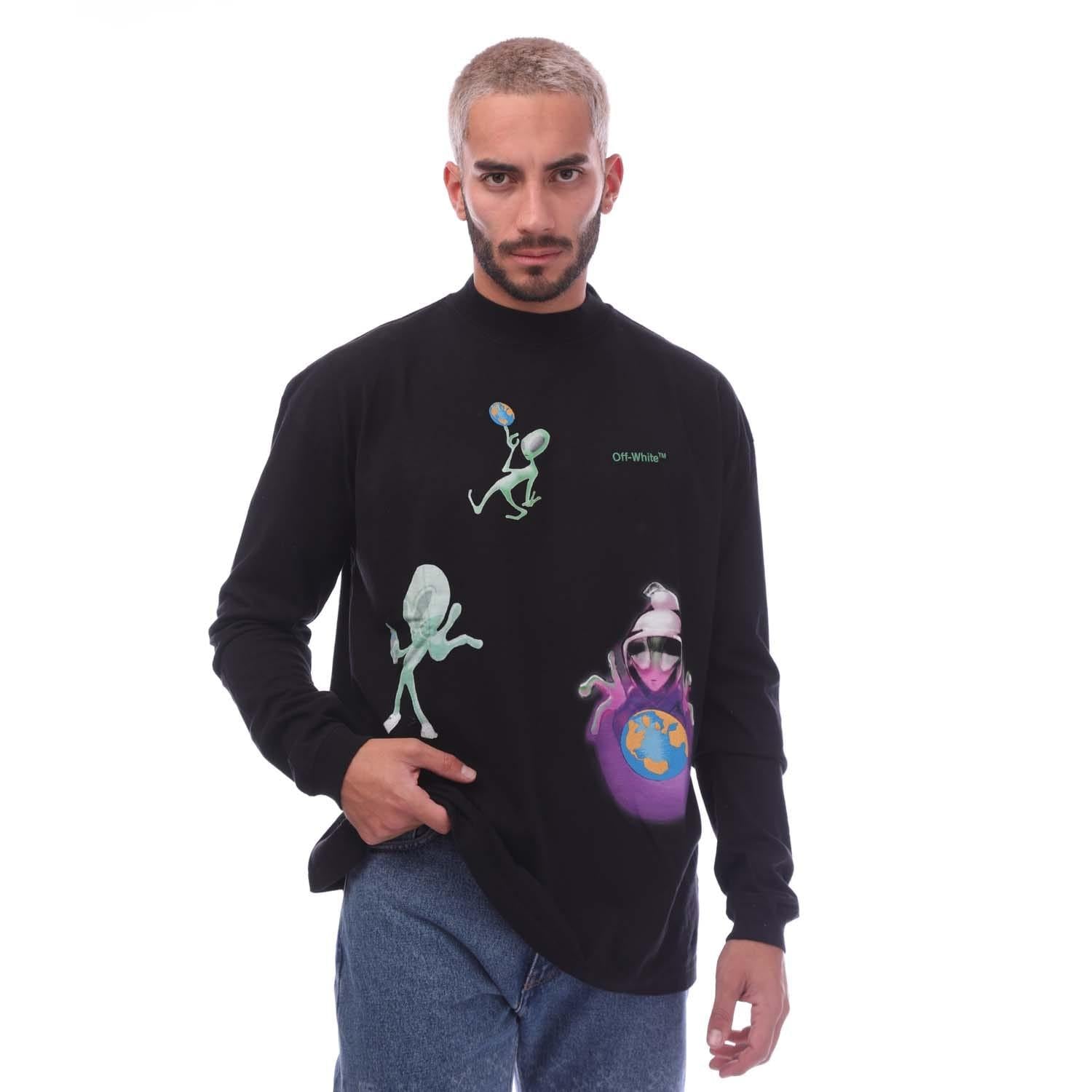 Black-Green - Front - Off White Mens Alien Skills Long-Sleeved T-Shirt