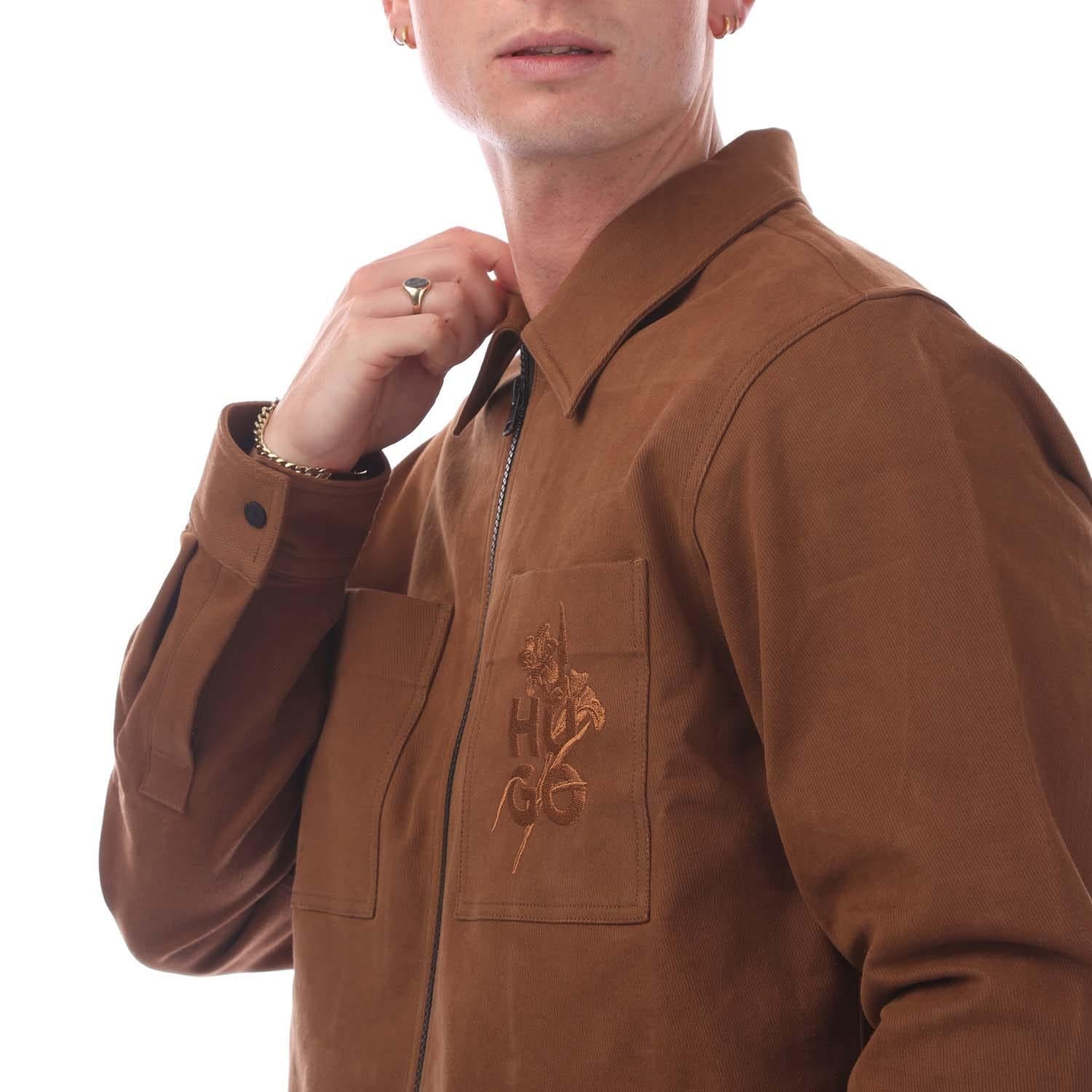 Brown - Side - Hugo Boss Mens Evalom Corduroy Overshirt