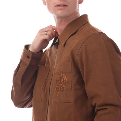 Brown - Side - Hugo Boss Mens Evalom Corduroy Overshirt
