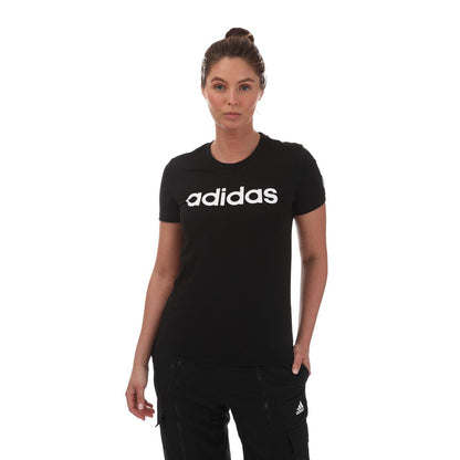 Black-White - Front - Adidas Womens-Ladies Essentials Logo Slim T-Shirt