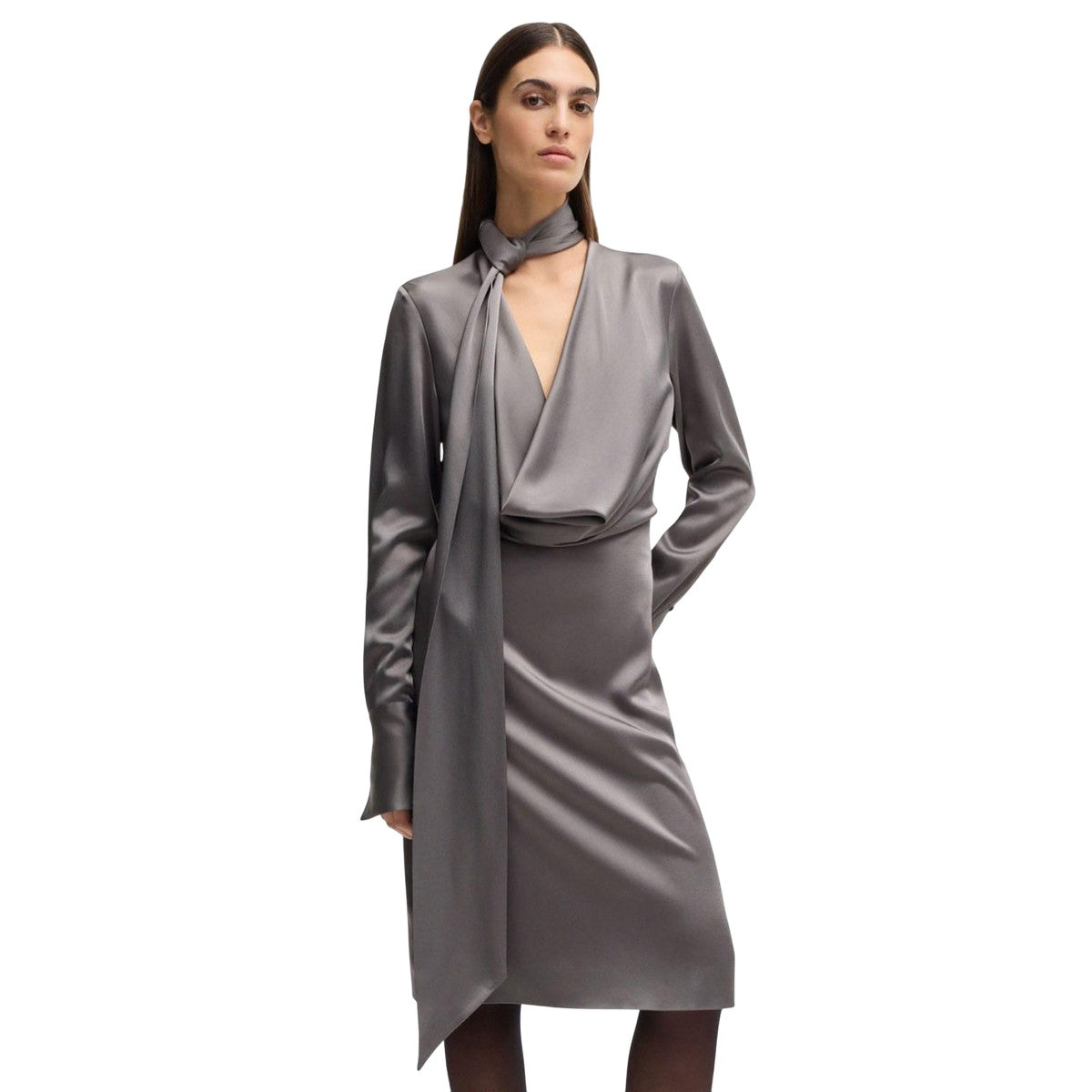 Grey - Lifestyle - Boss Womens-Ladies Bascarva Long-Sleeved Dress