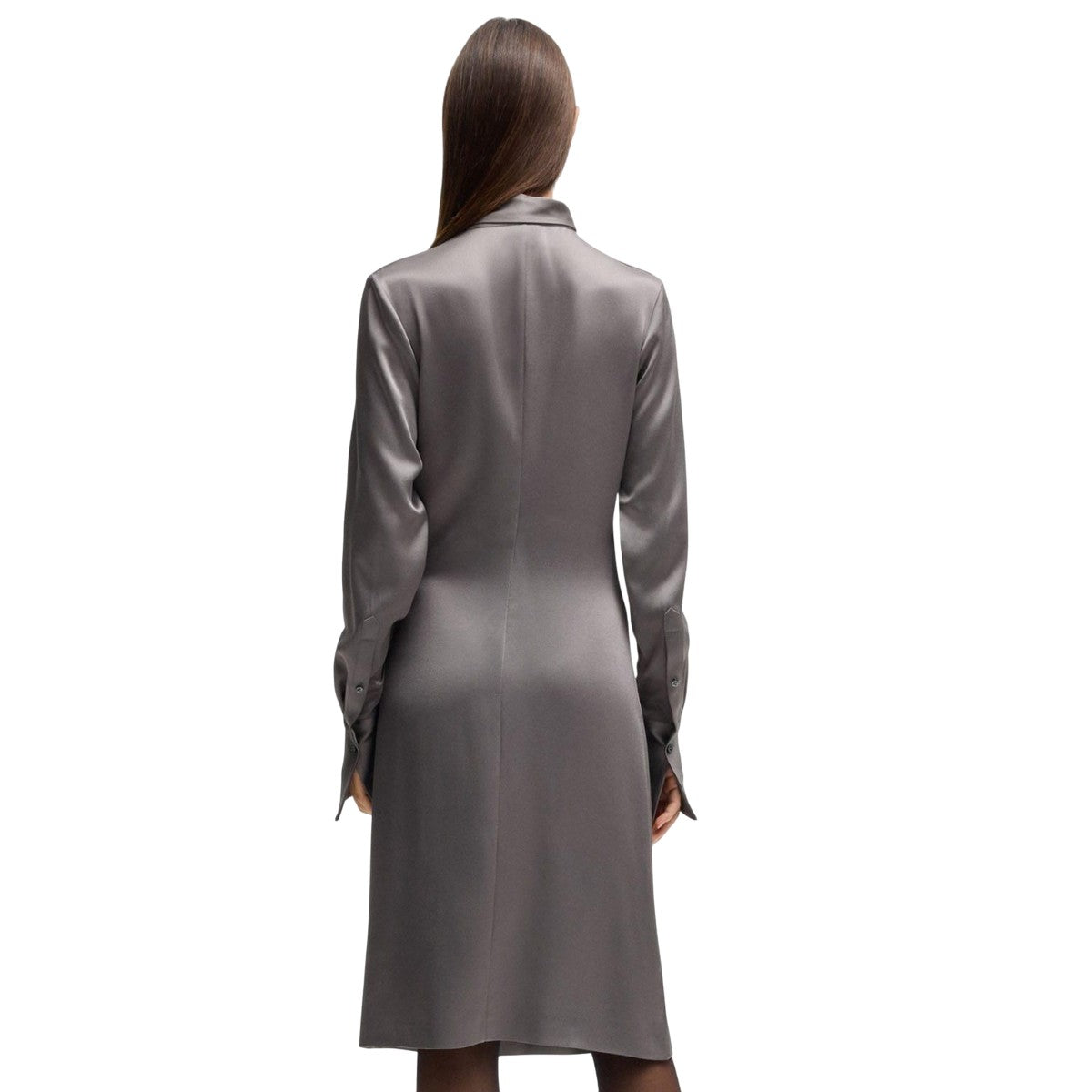 Grey - Back - Boss Womens-Ladies Bascarva Long-Sleeved Dress