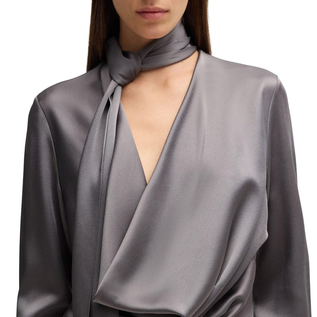 Grey - Side - Boss Womens-Ladies Bascarva Long-Sleeved Dress