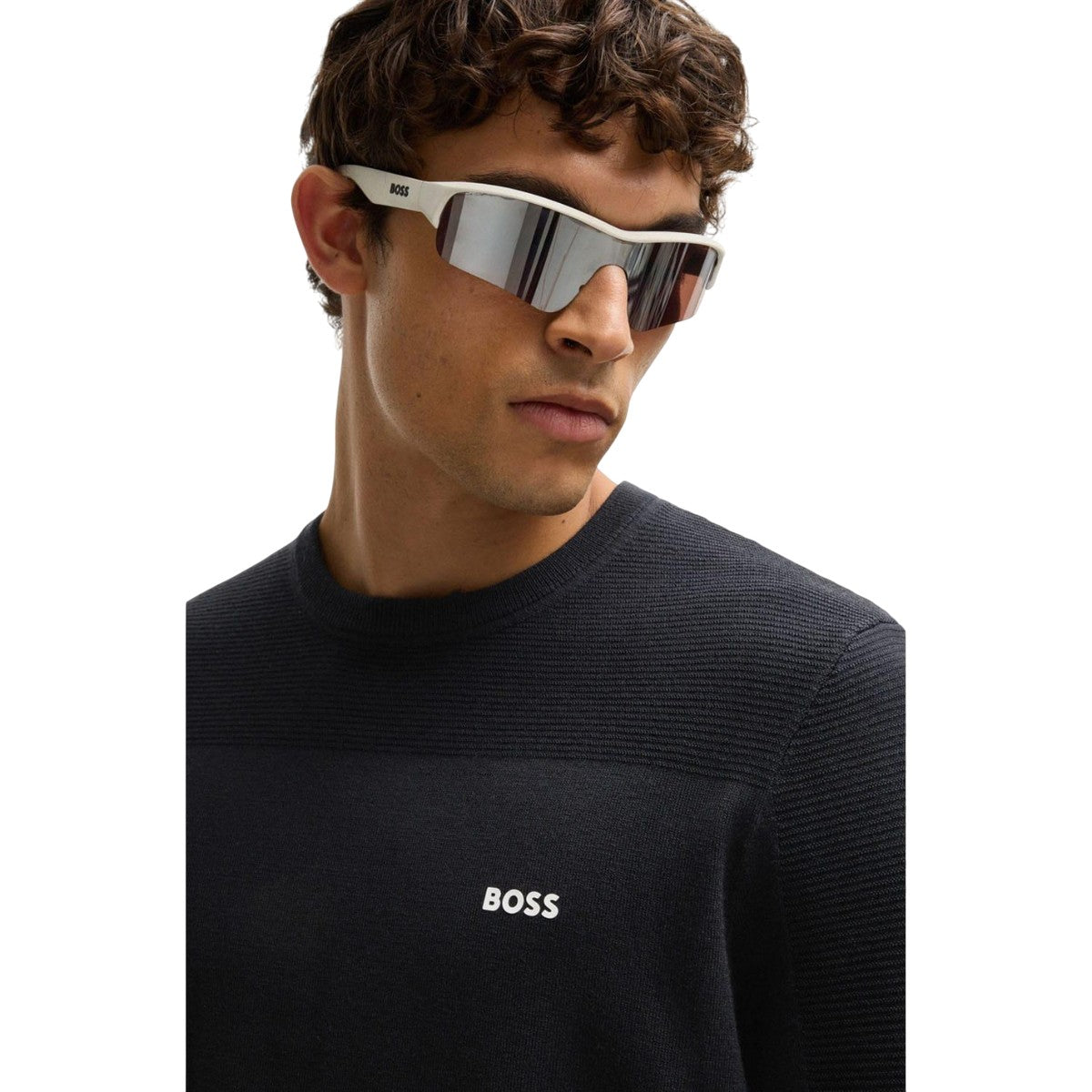 Dark Blue - Side - Boss Mens Momentum-X Crew Neck Sweater Top