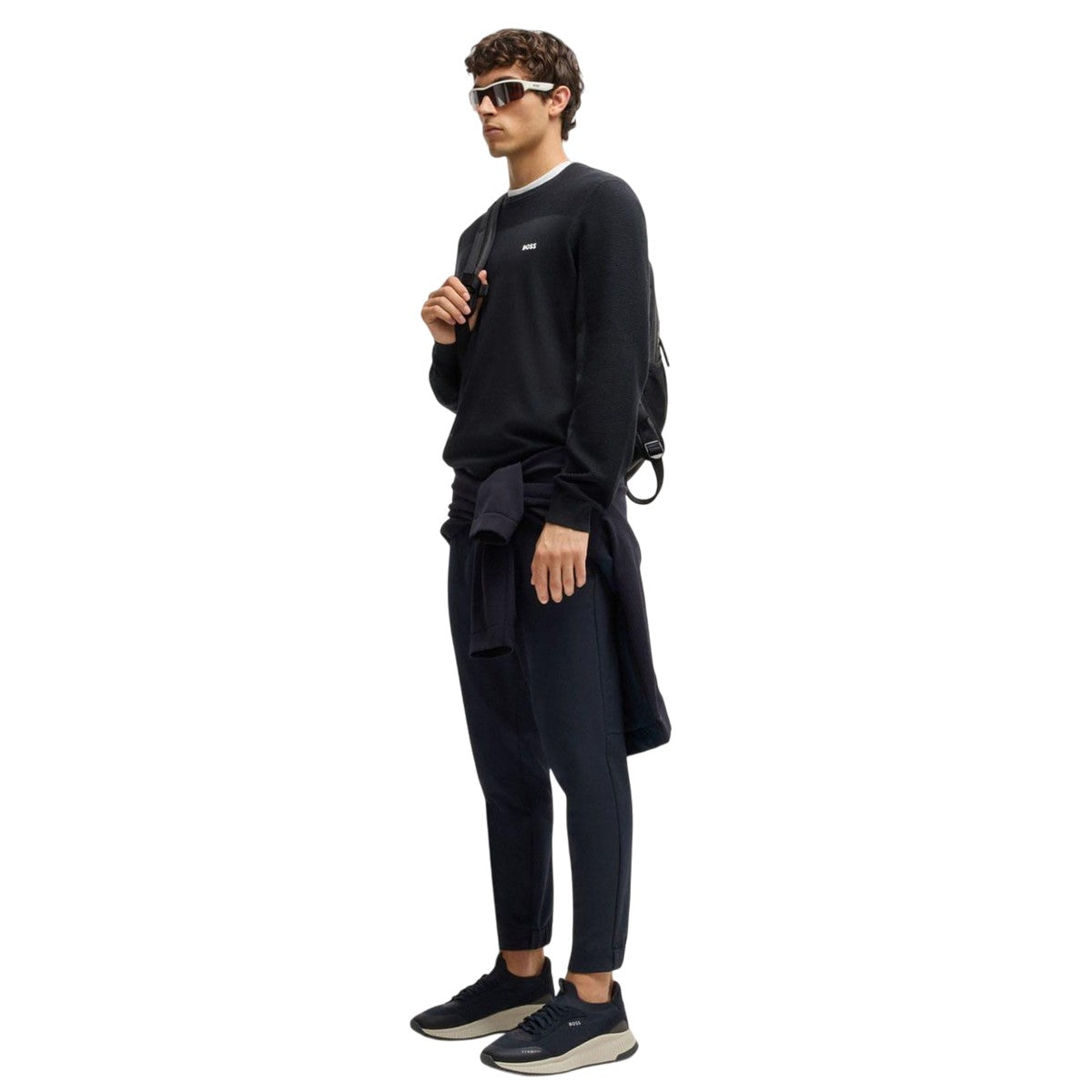 Dark Blue - Pack Shot - Boss Mens Momentum-X Crew Neck Sweater Top