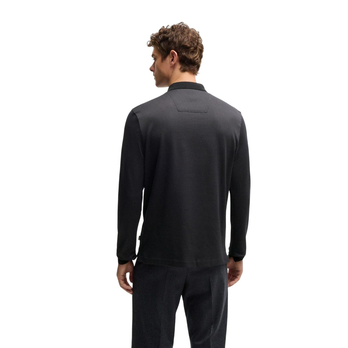 Black - Back - Boss Mens H-Pado 431 Long-Sleeved Polo Shirt