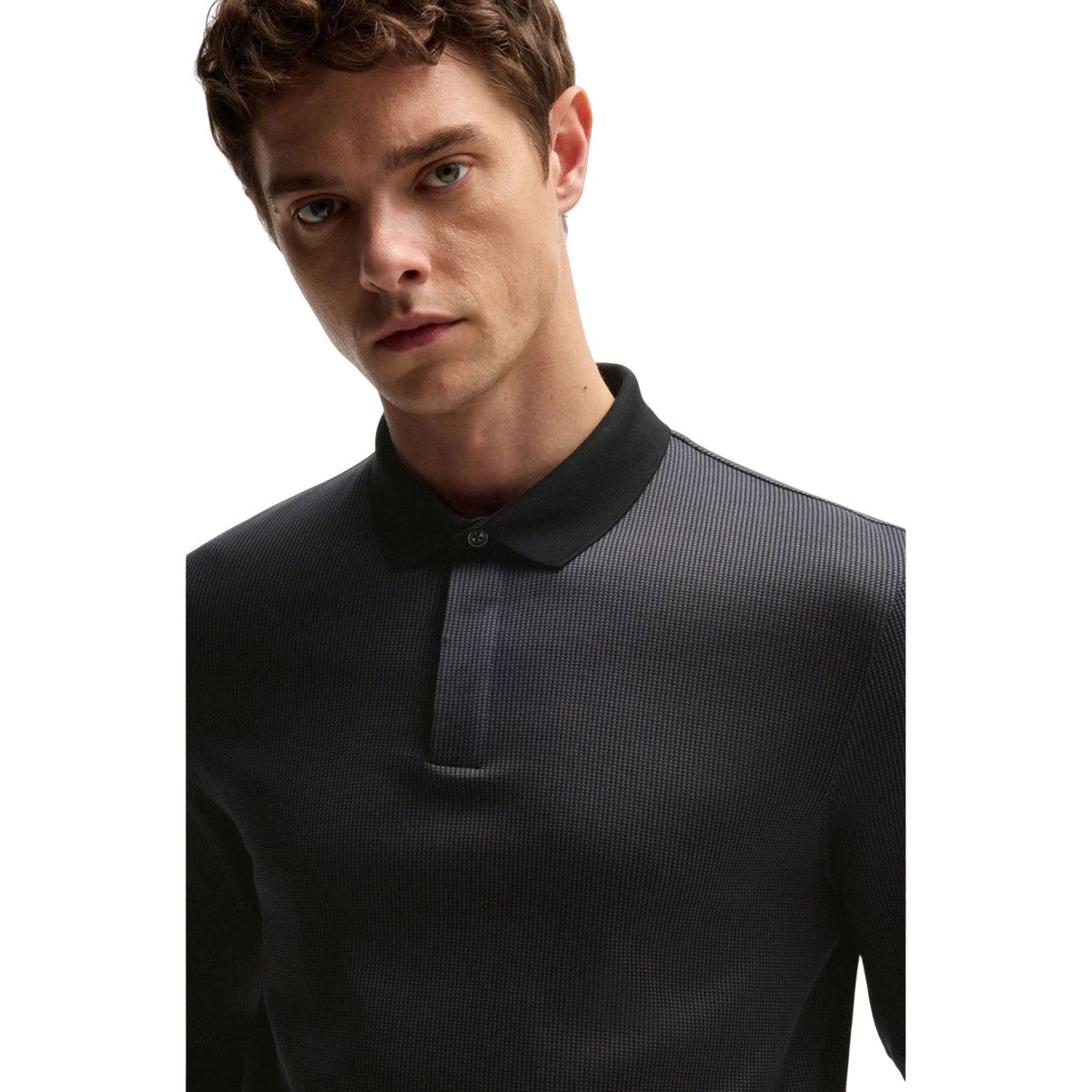 Black - Side - Boss Mens H-Pado 431 Long-Sleeved Polo Shirt