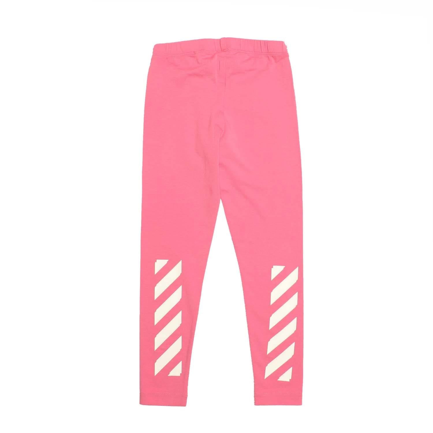 Baby Pink-White - Back - Off White Girls Rubber Arrow Leggings