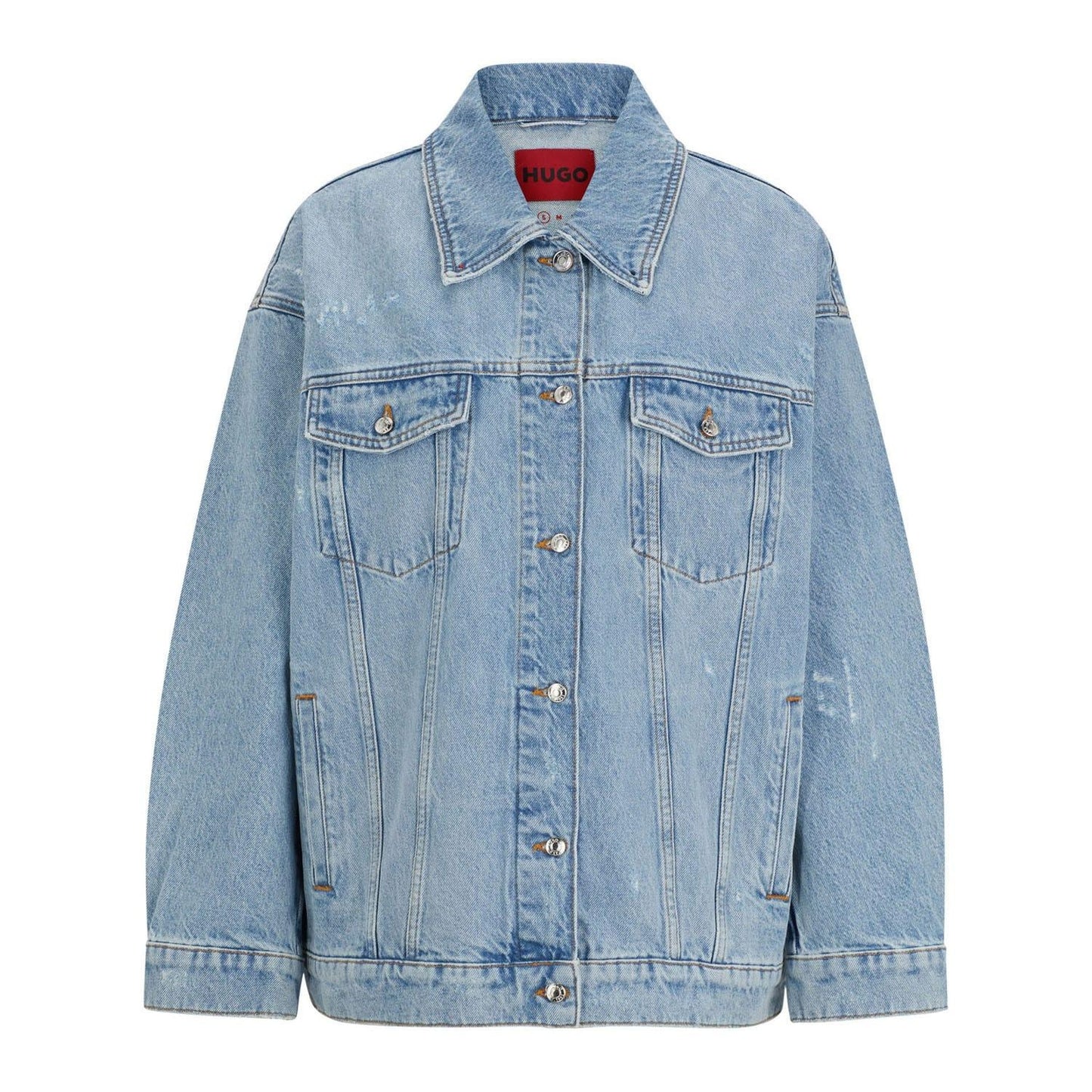 Blue - Front - Hugo Womens-Ladies Oversized Denim Jacket