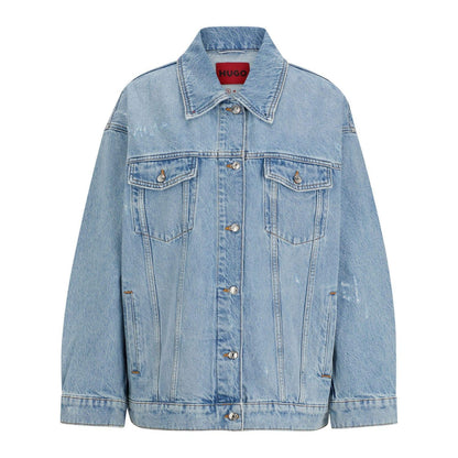 Blue - Front - Hugo Womens-Ladies Oversized Denim Jacket