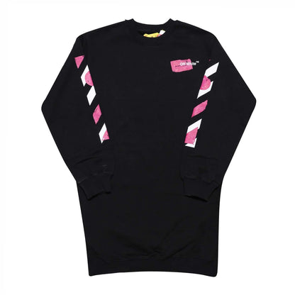 Black-Pink - Front - Off White Girls Shaped Sweat Dress