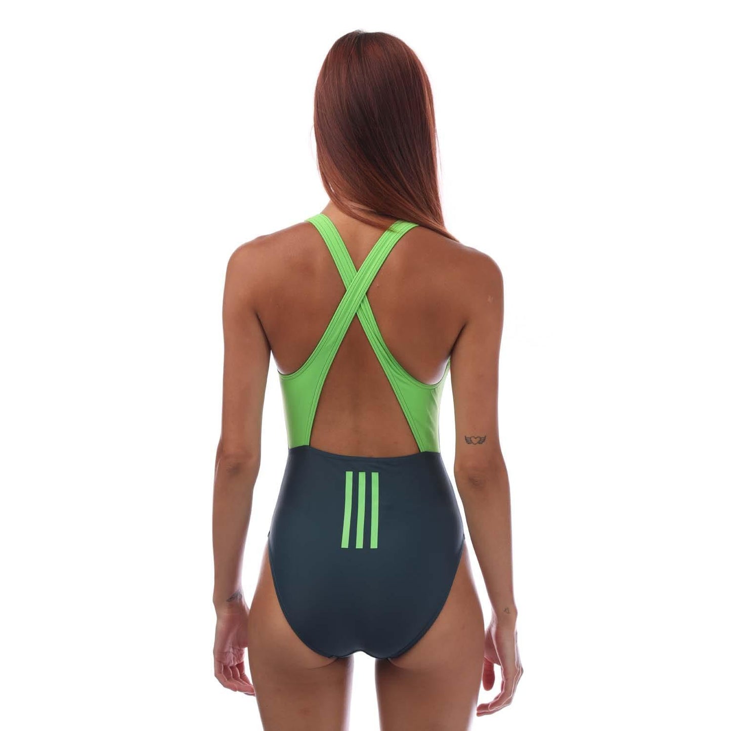 Teal - Back - Adidas Womens-Ladies 3 Stripes One Piece Swimsuit