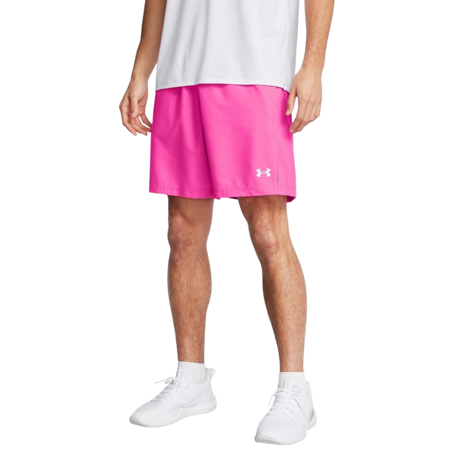 Pink - Side - Under Armour Mens HalfBack Embossed Woven Training Shorts