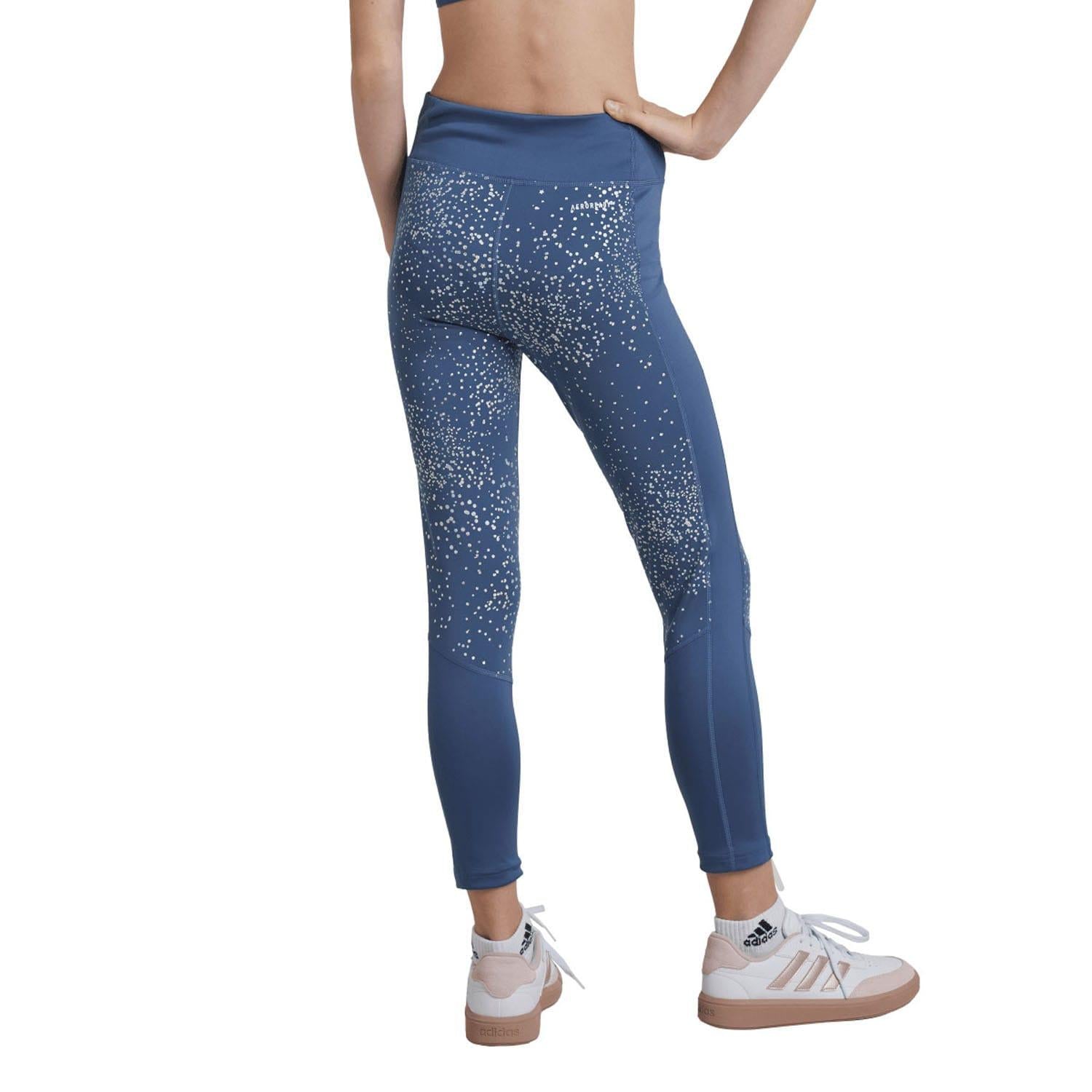 Navy - Back - Adidas Girls Optime Glam 7-8 Leggings