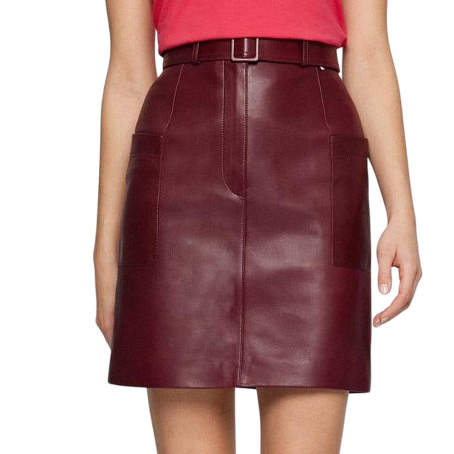Red - Side - Boss Womens-Ladies Semita Leather Skirt