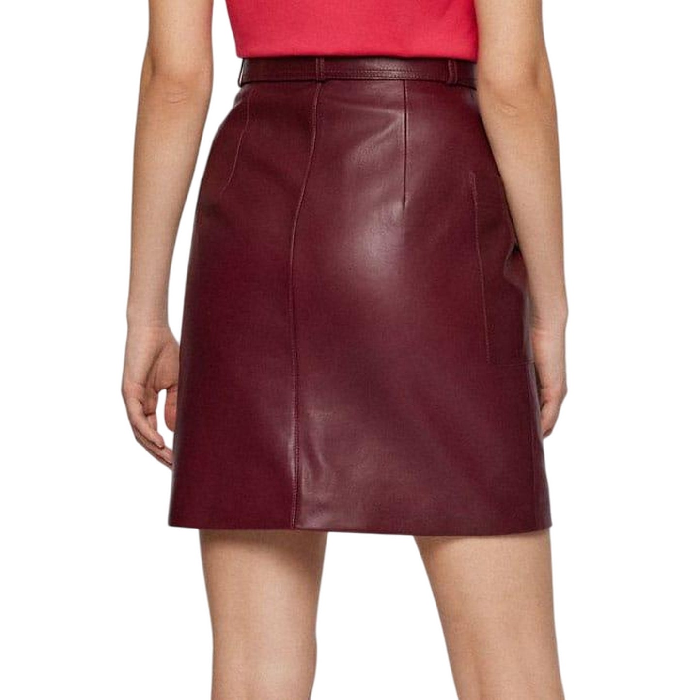 Red - Back - Boss Womens-Ladies Semita Leather Skirt