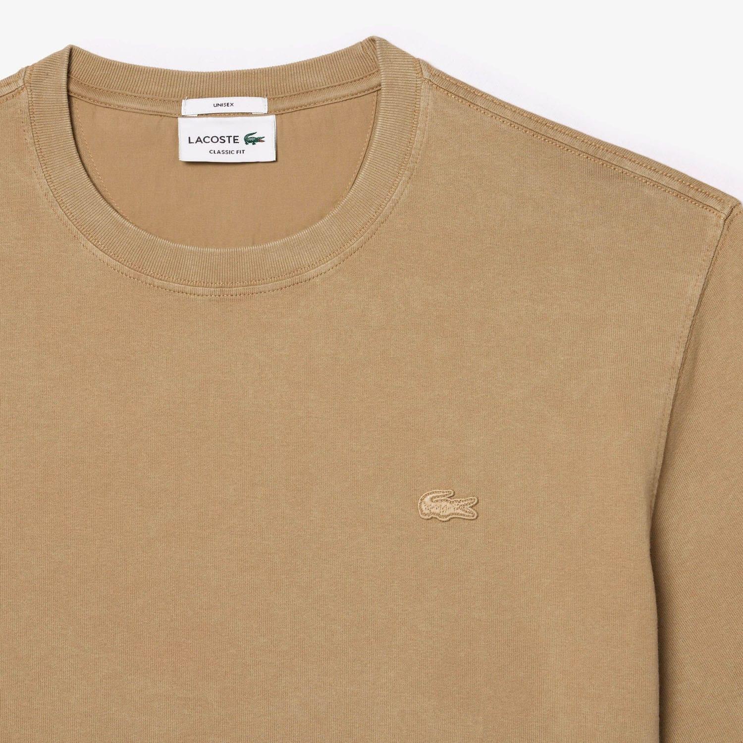 Beige - Side - Lacoste Unisex Adult Heavy Cotton Washed T-Shirt