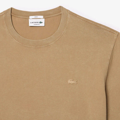 Beige - Side - Lacoste Unisex Adult Heavy Cotton Washed T-Shirt