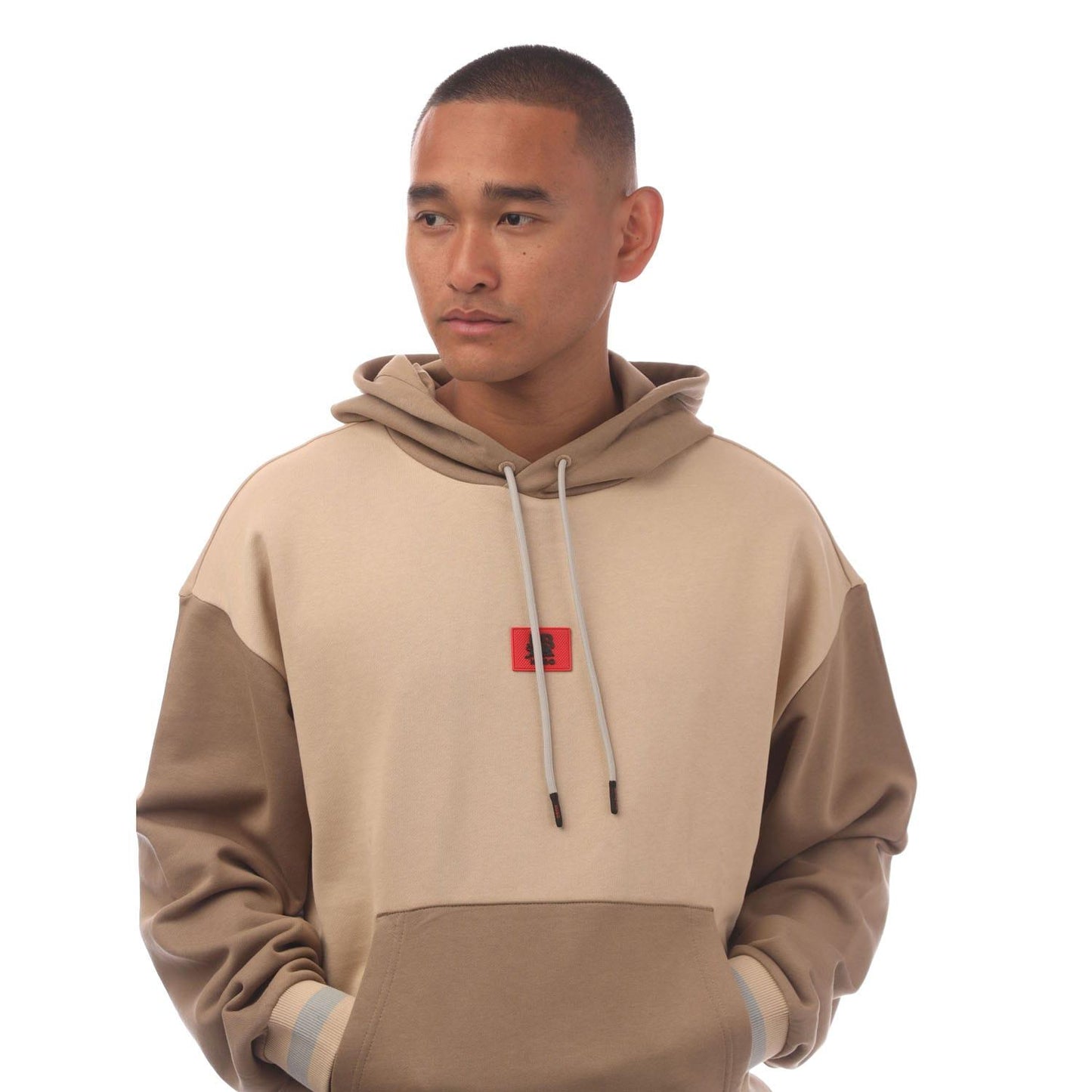 Beige - Side - Hugo Boss Mens RB Signature Bull Oversized Hoodie