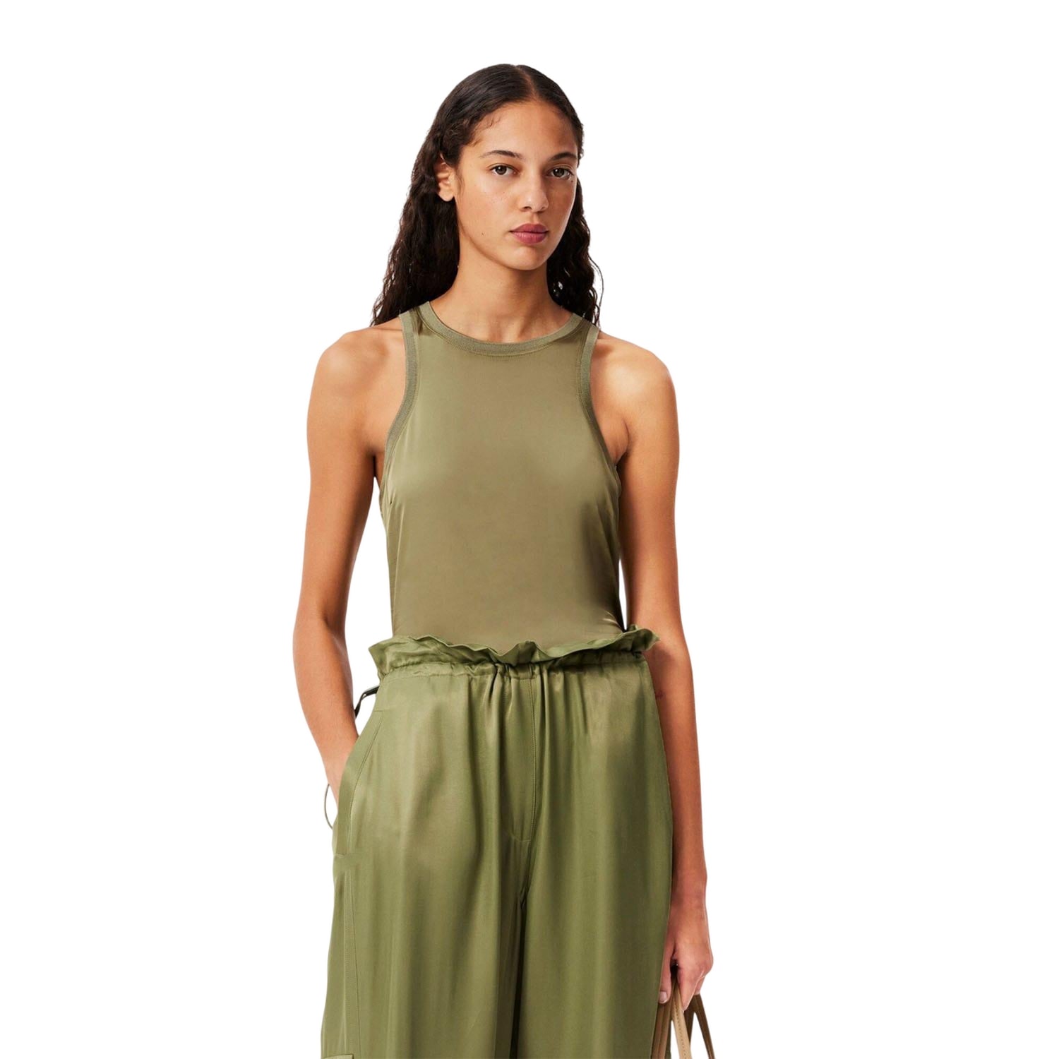 Khaki Green - Lifestyle - Lacoste Womens-Ladies Satin Slim Tank Top