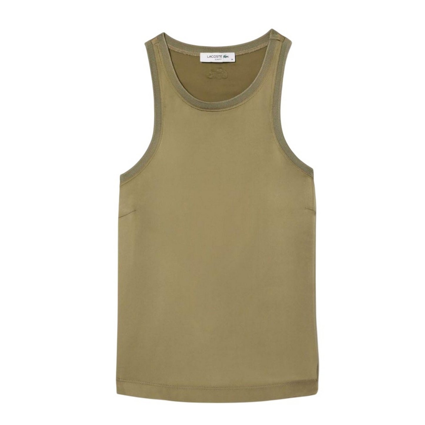 Khaki Green - Front - Lacoste Womens-Ladies Satin Slim Tank Top