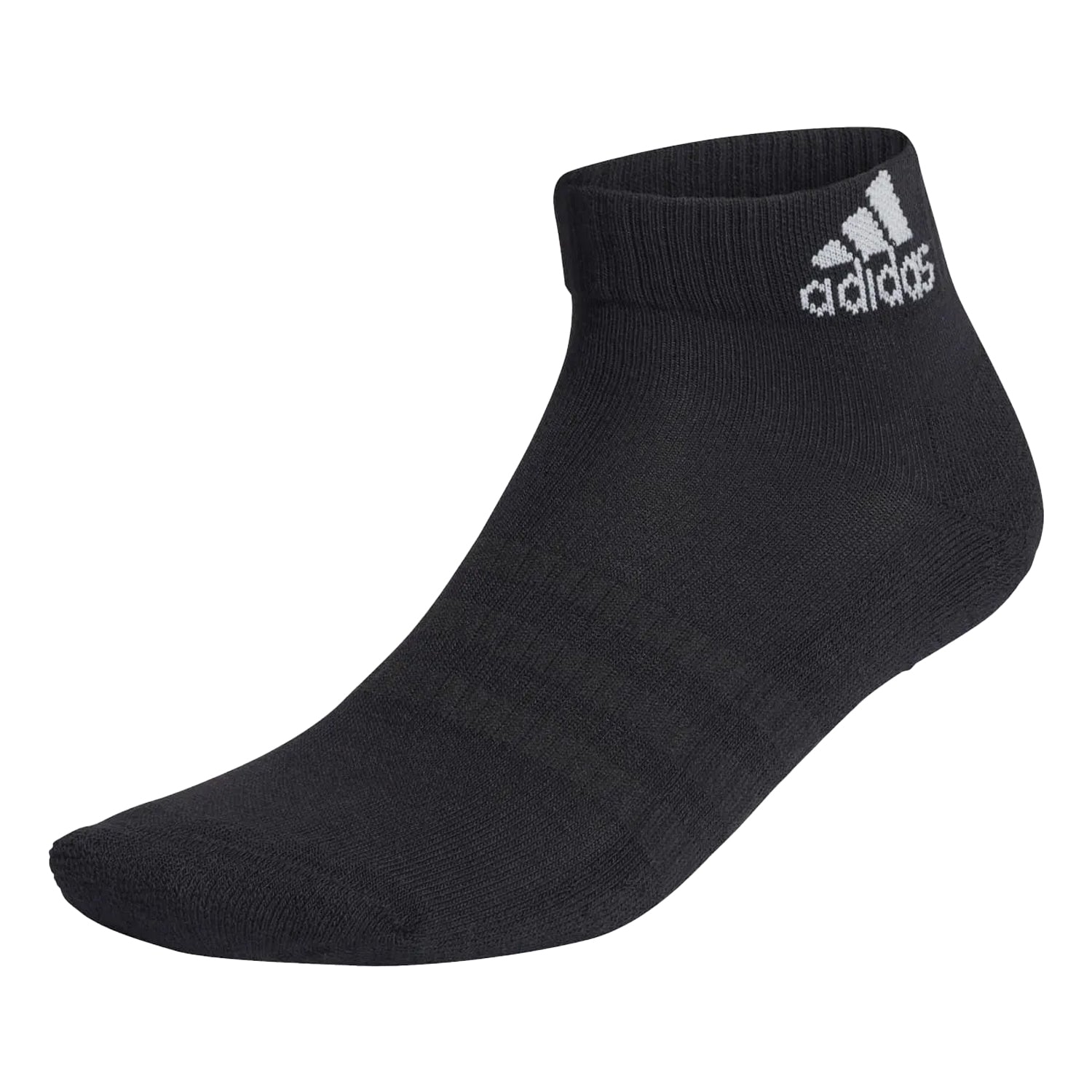 Black - Front - Adidas Unisex Adult Cushioned Ankle Socks (Pack of 3)