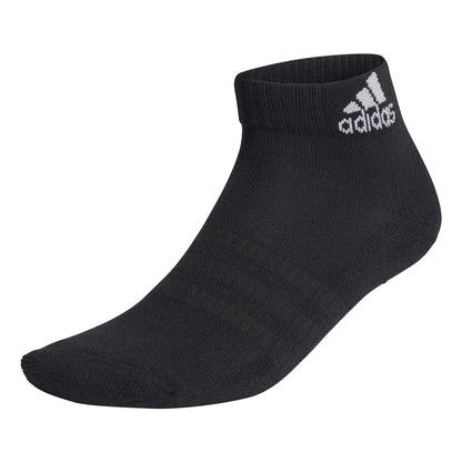 Black - Front - Adidas Unisex Adult Cushioned Ankle Socks (Pack of 3)