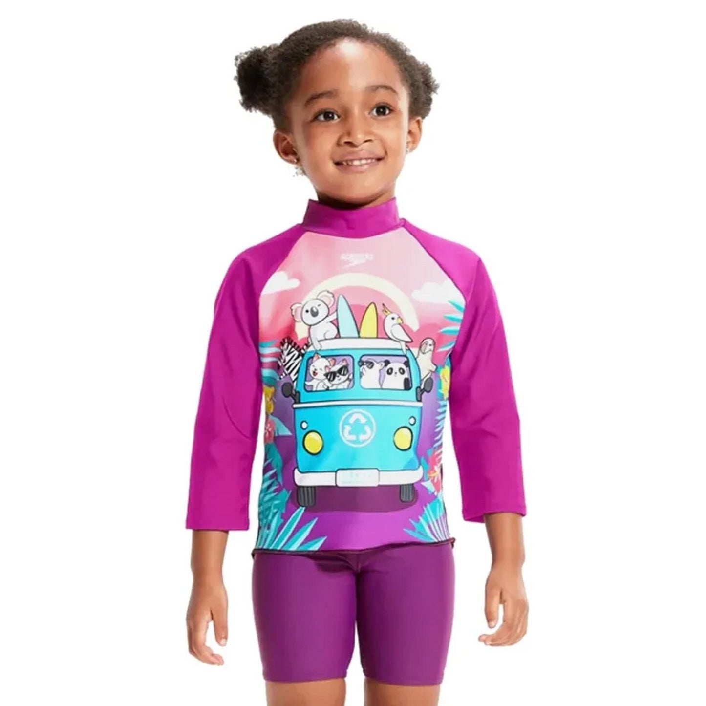 Purple-Blue - Pack Shot - Speedo Girls Long-Sleeved Rash Top