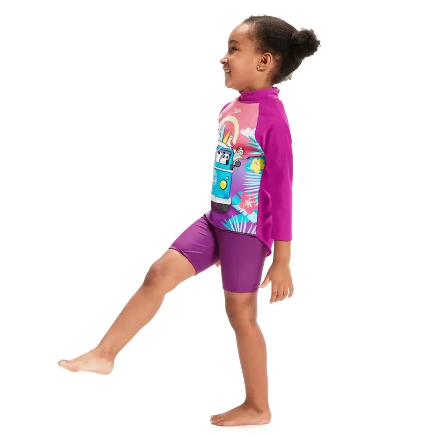 Purple-Blue - Close up - Speedo Girls Long-Sleeved Rash Top