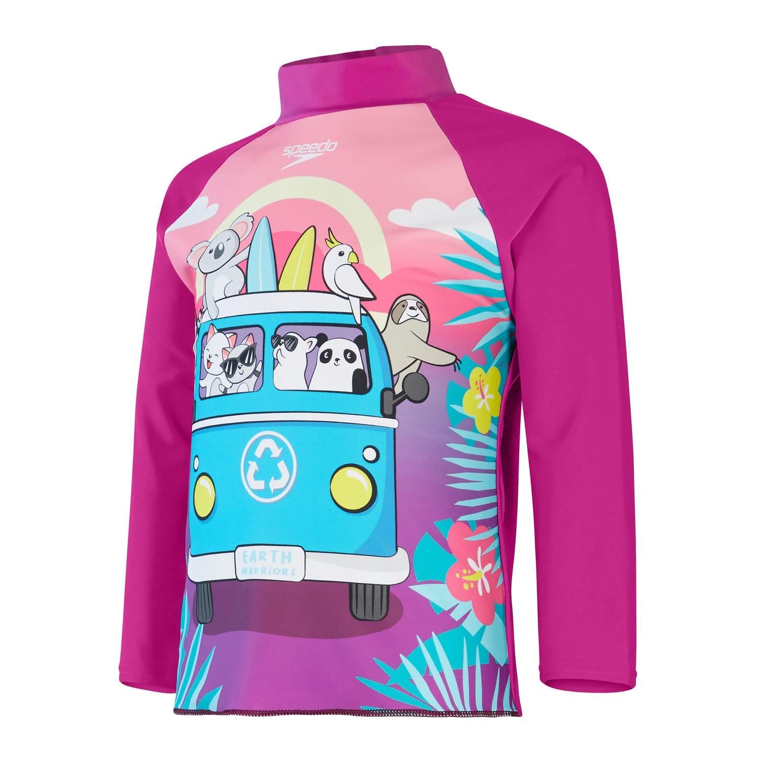 Purple-Blue - Front - Speedo Girls Long-Sleeved Rash Top