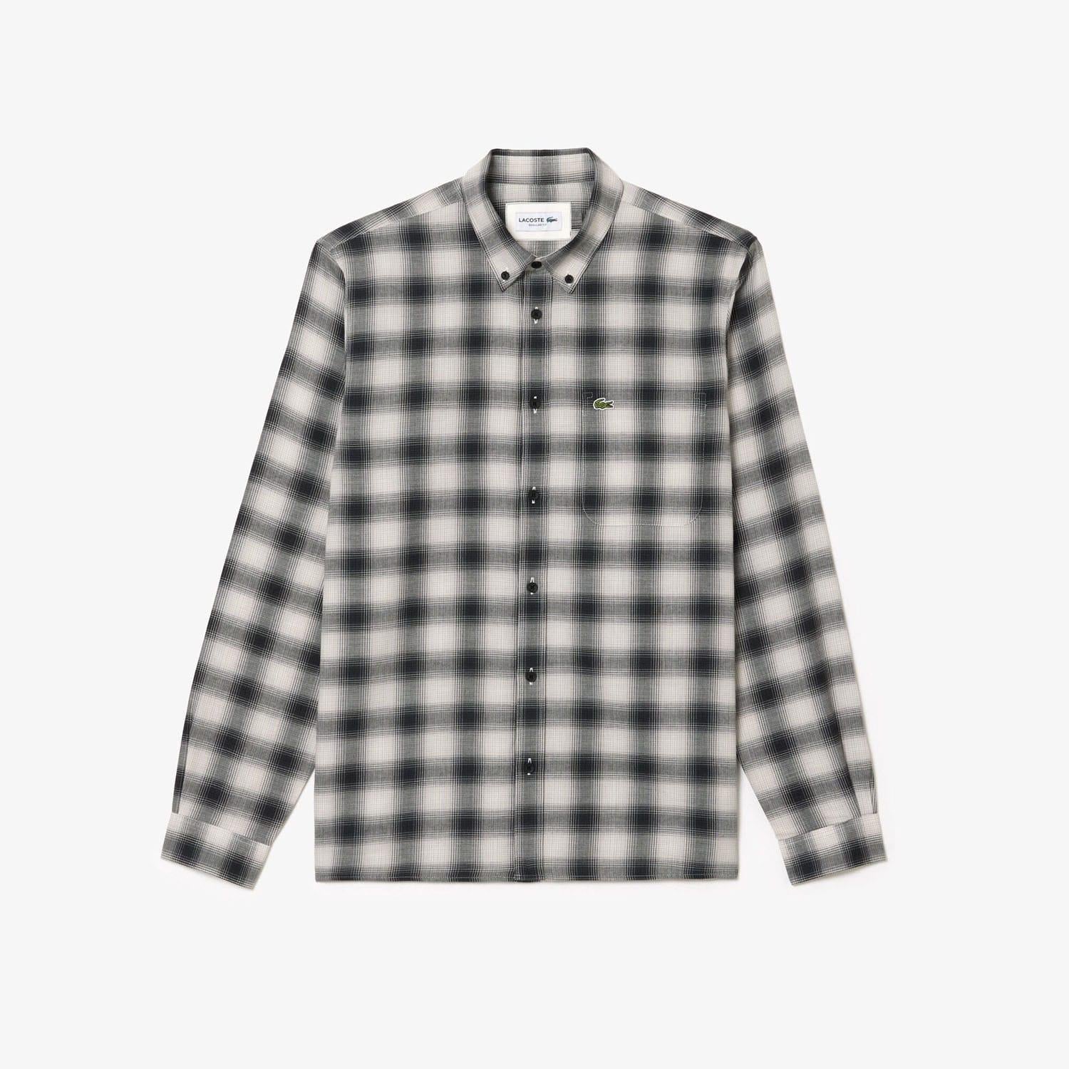 Black-White - Front - Lacoste Mens Flannel Regular Shirt
