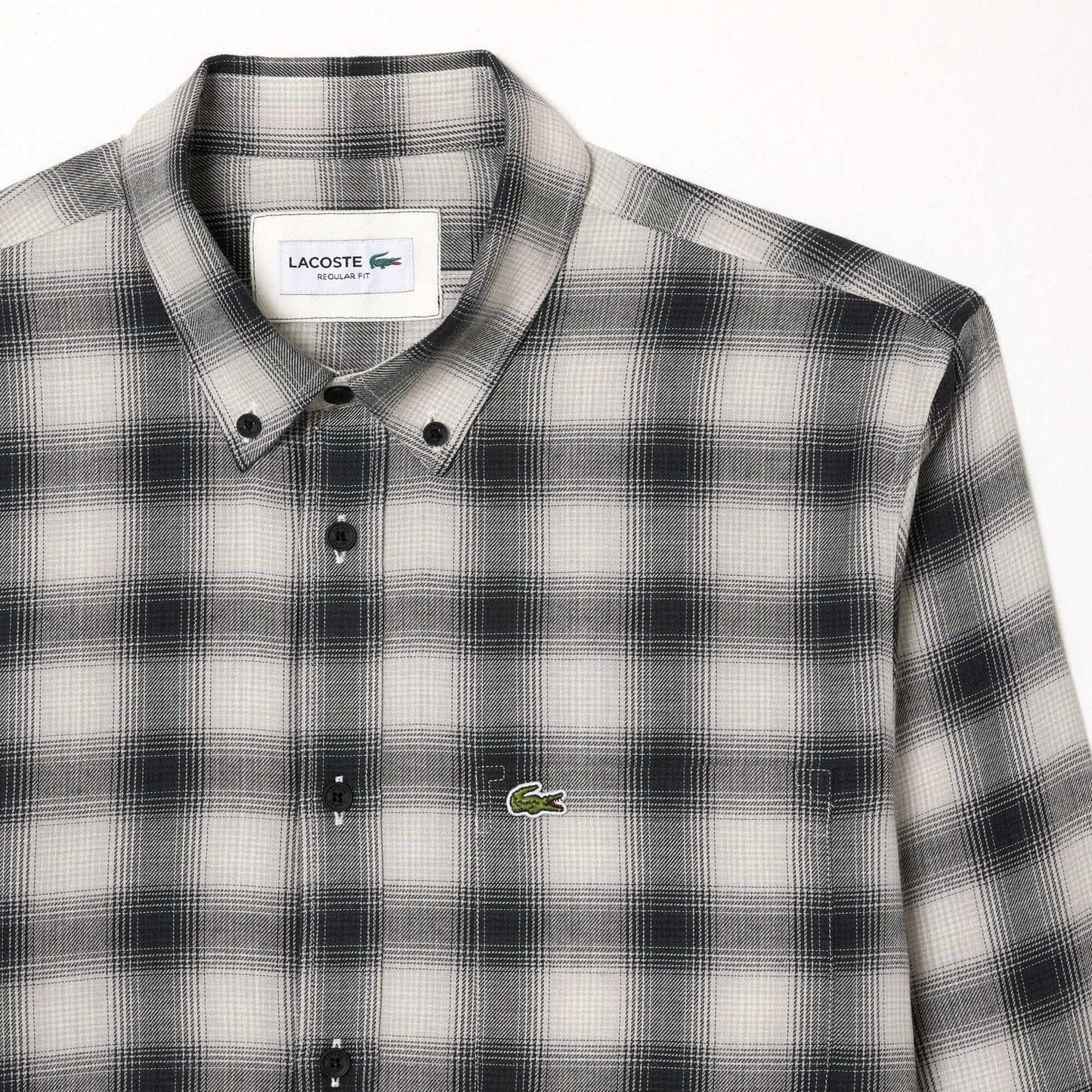 Black-White - Side - Lacoste Mens Flannel Regular Shirt