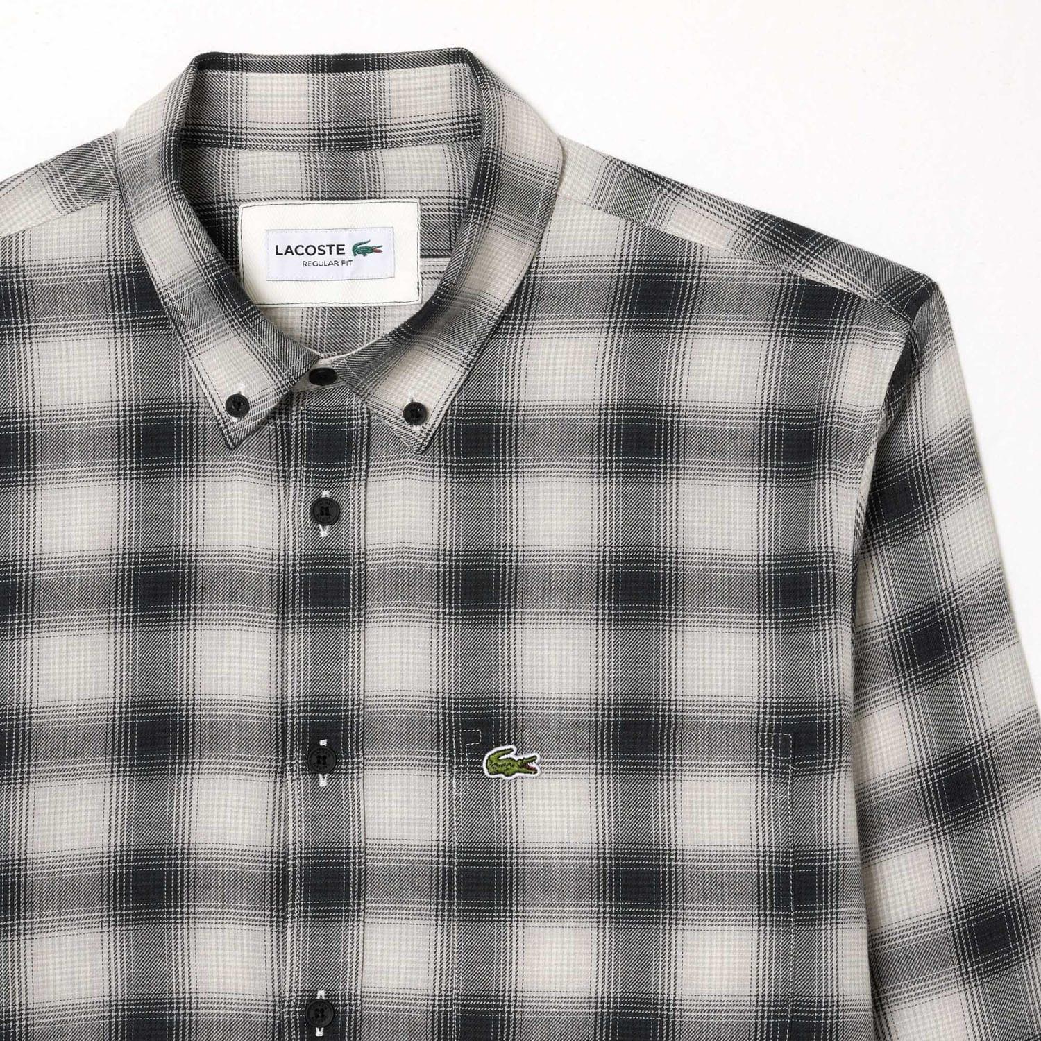 Black-White - Side - Lacoste Mens Flannel Regular Shirt