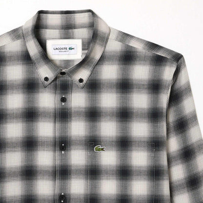 Black-White - Side - Lacoste Mens Flannel Regular Shirt