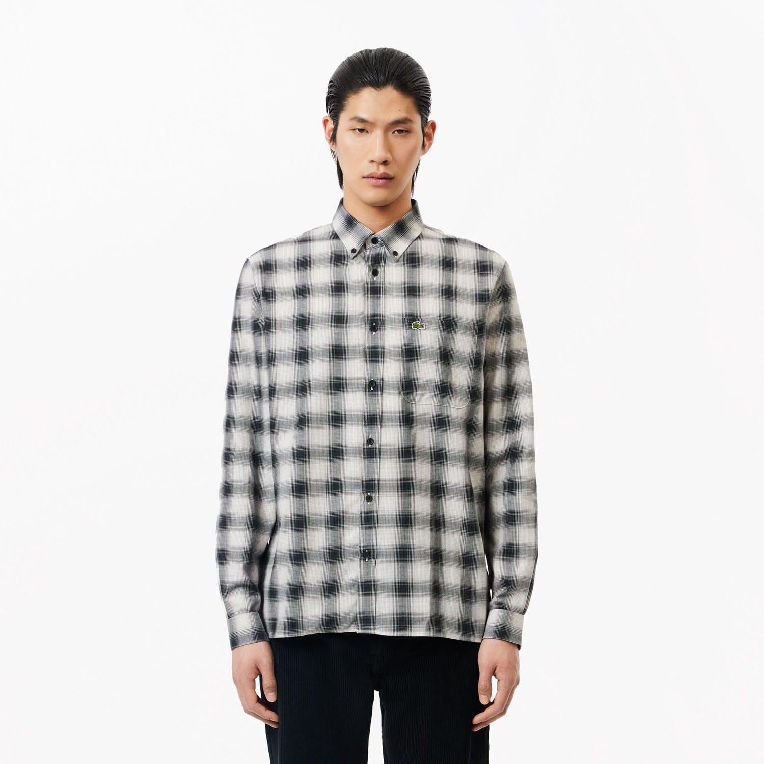 Black-White - Pack Shot - Lacoste Mens Flannel Regular Shirt