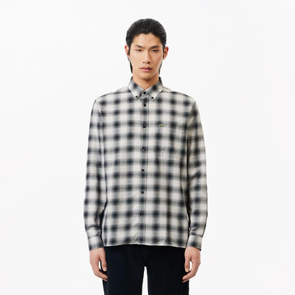 Black-White - Pack Shot - Lacoste Mens Flannel Regular Shirt