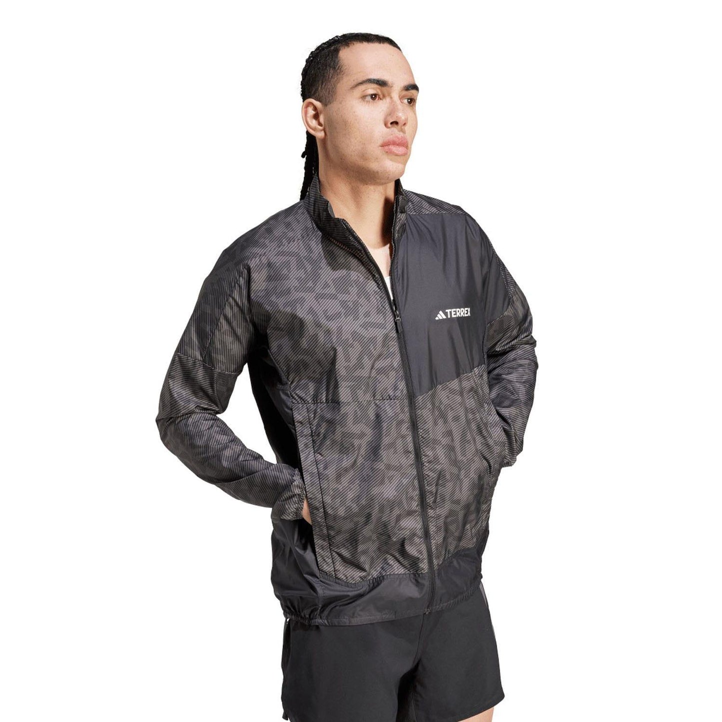 Charcoal - Close up - Adidas Unisex Adult Terrex Trail Running Wind Jacket