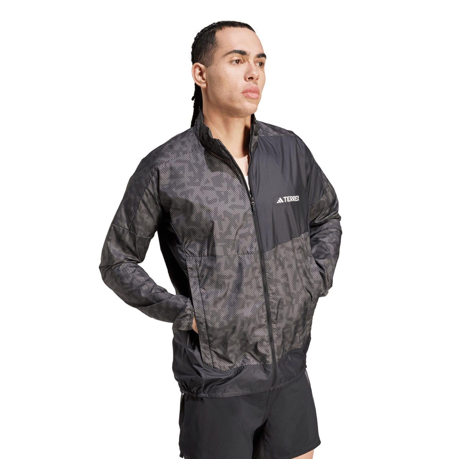 Charcoal - Close up - Adidas Unisex Adult Terrex Trail Running Wind Jacket