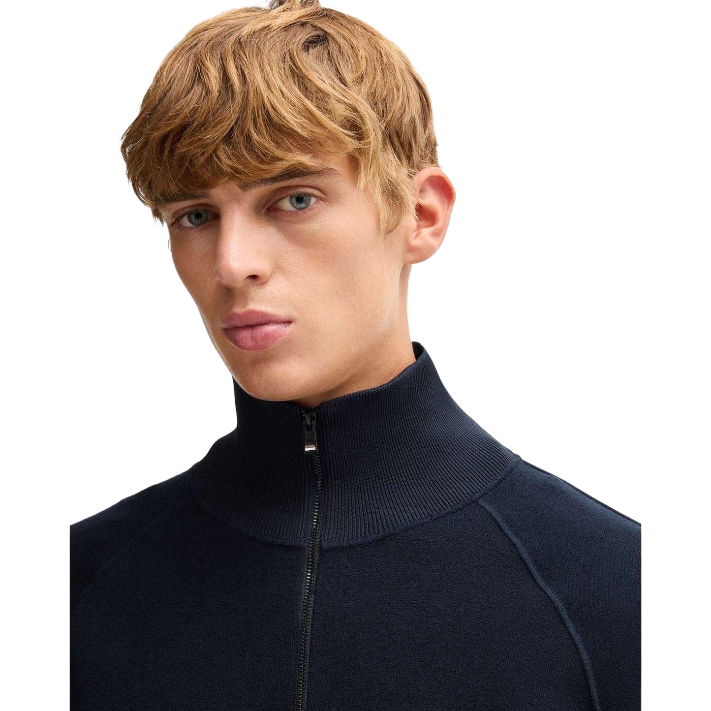 Dark Blue - Side - Boss Mens H-Domico Full Zip Cardigan