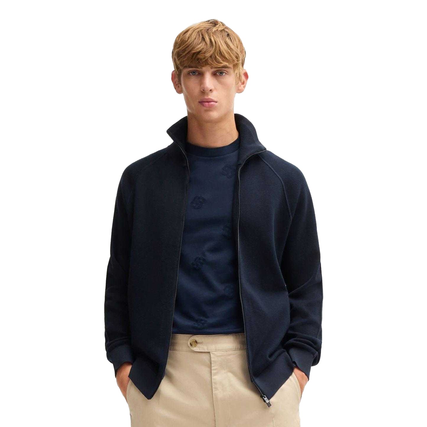 Dark Blue - Pack Shot - Boss Mens H-Domico Full Zip Cardigan