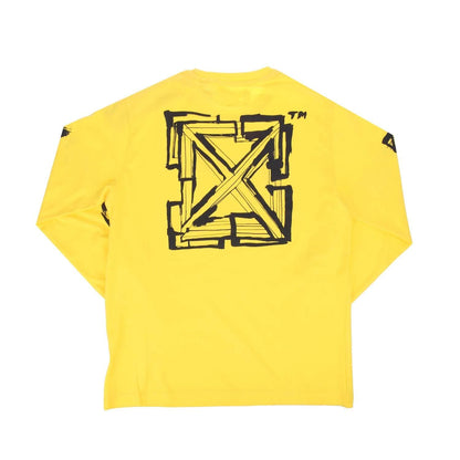 Yellow-Black - Back - Off White Childrens-Kids Script Long-Sleeved T-Shirt