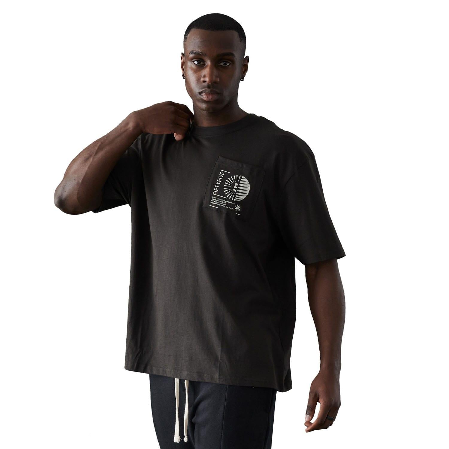 Black - Front - Fiftyfive Mens Mably Crew Neck T-Shirt