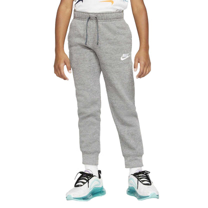 Grey - Close up - Nike Childrens-Kids Club Fleece Ribbed Cuff Jogging Bottoms