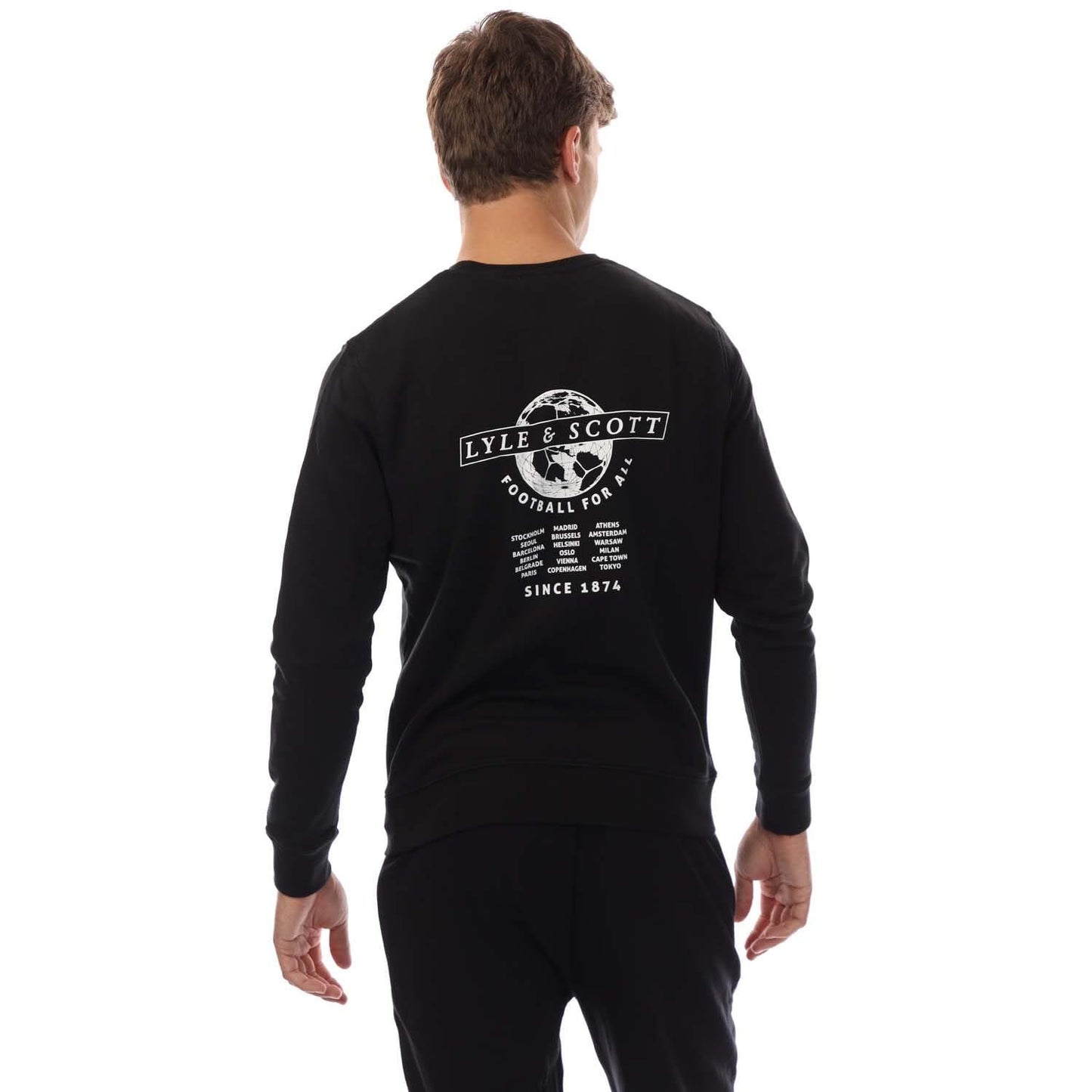 Black - Back - Lyle & Scott Mens Football World Graphic Crew Neck Sweatshirt