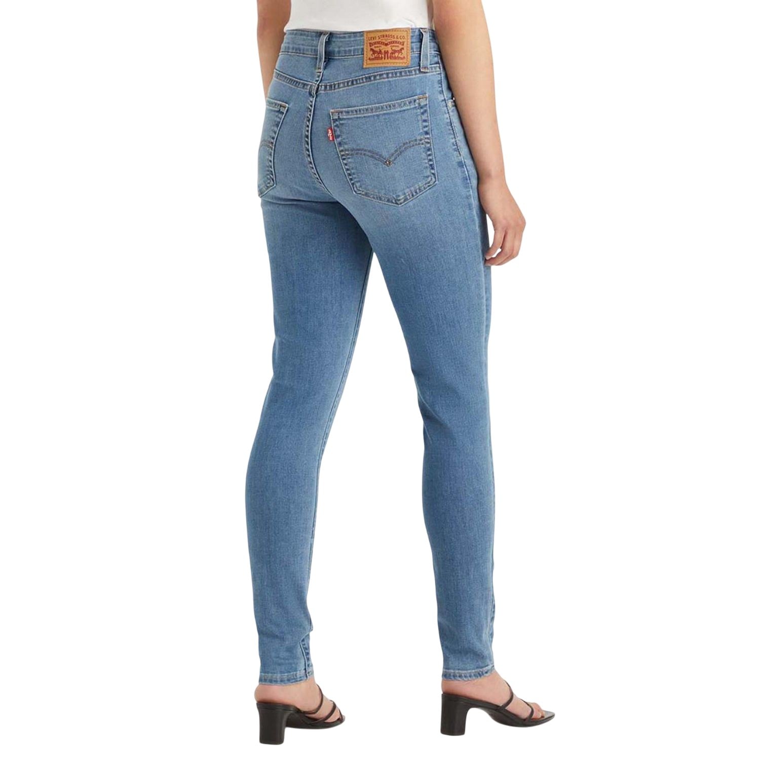 Blue - Back - Levis Womens-Ladies 721 Leather Patch High Rise Skinny Jeans
