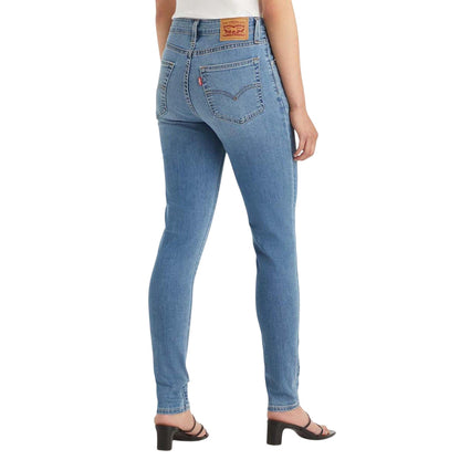 Blue - Back - Levis Womens-Ladies 721 Leather Patch High Rise Skinny Jeans