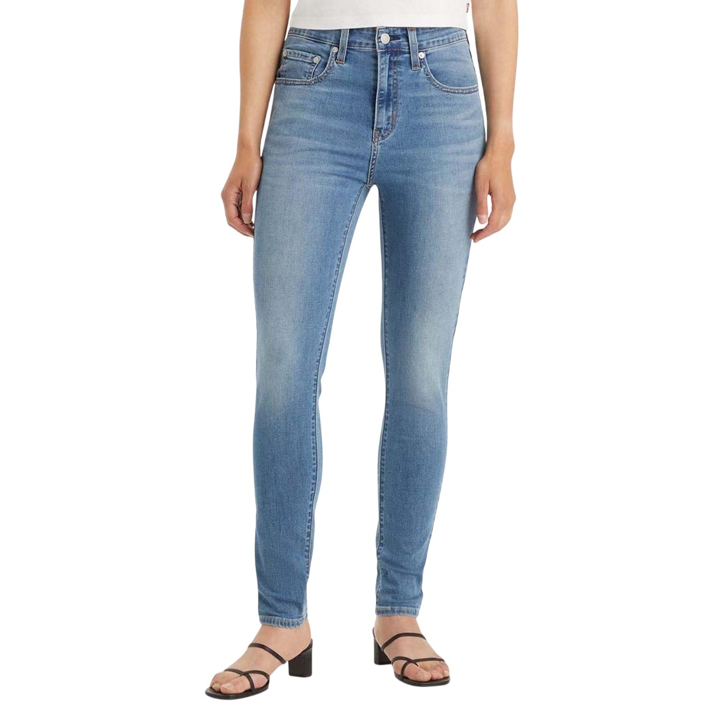 Blue - Side - Levis Womens-Ladies 721 Leather Patch High Rise Skinny Jeans
