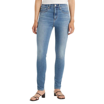 Blue - Side - Levis Womens-Ladies 721 Leather Patch High Rise Skinny Jeans